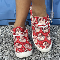 Christmas Red Beard Old Man Cartoon Pattern Lace Up Flat Shoes
