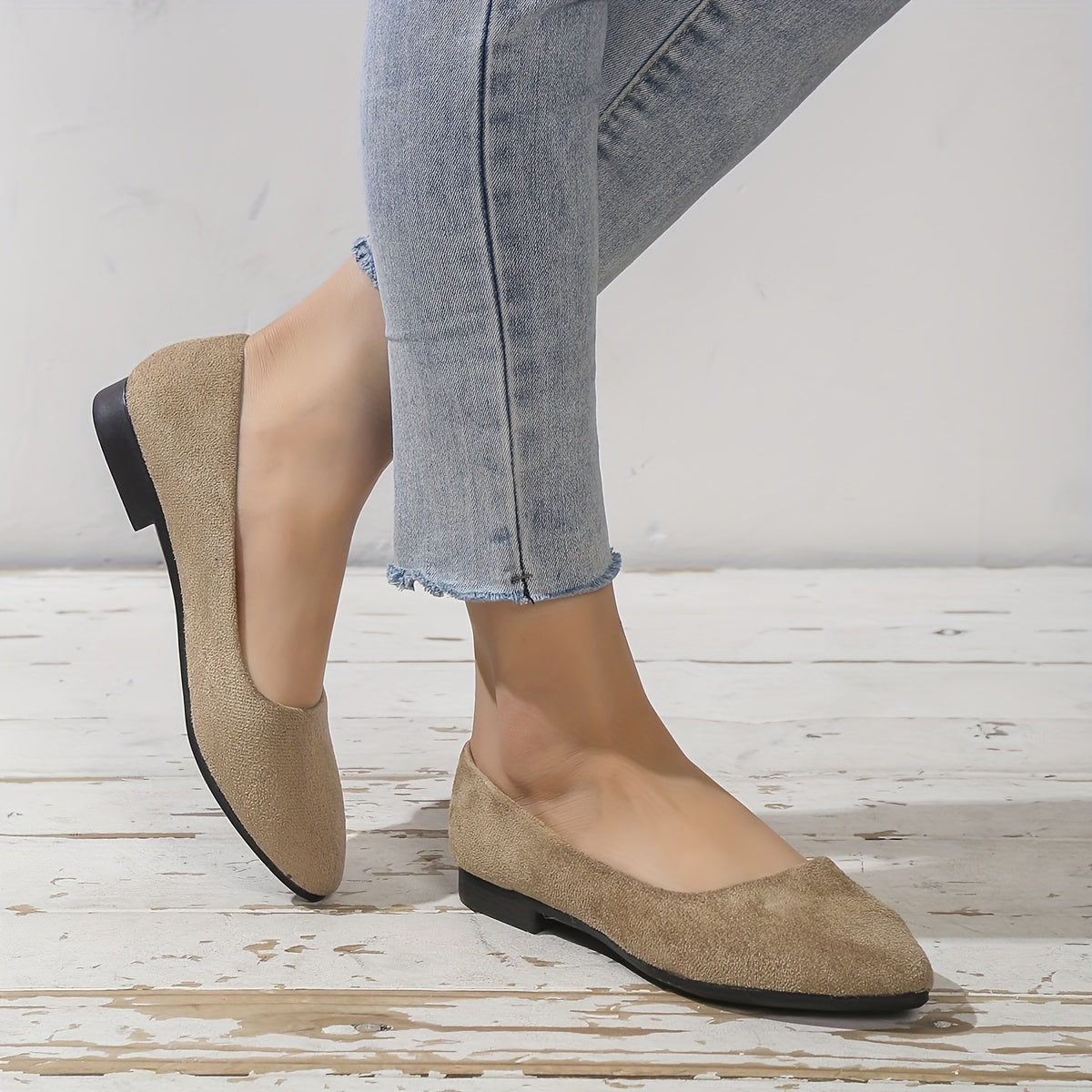 Women's Pointed Toe Ballet Flats Slip On Soft Sole Micro Suede Shoes