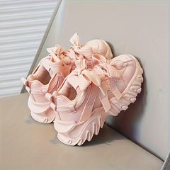 Beige Platform Chunky Sneakers Lace Up Comfort Walking Shoes