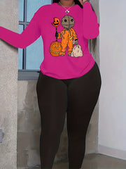 Women's Plus Pumpkin & Cartoon Print 2 Piece Set
