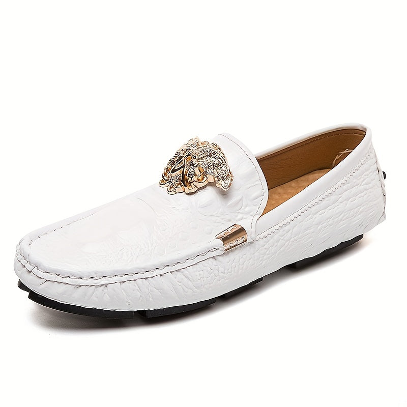 Men's Crocodile Print Loafers with Metallic Decor Anti-skid Sole