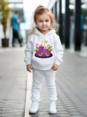 Girls 2pc Cartoon Candles Pattern Hooded Sweatshirt and Sweatpants Set