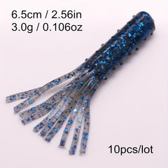 10pcs Tube Worms Skirt Rooster Tail Soft Fishing Lures 2.56in