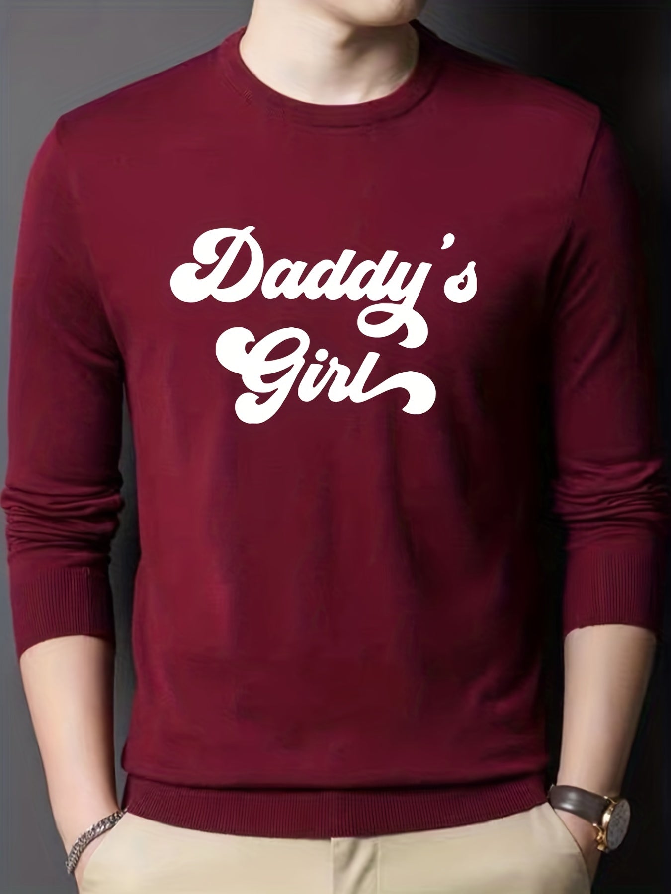 Daddy's Girl Print Knitted Sweater Men's Warm Crew Neck Pullover