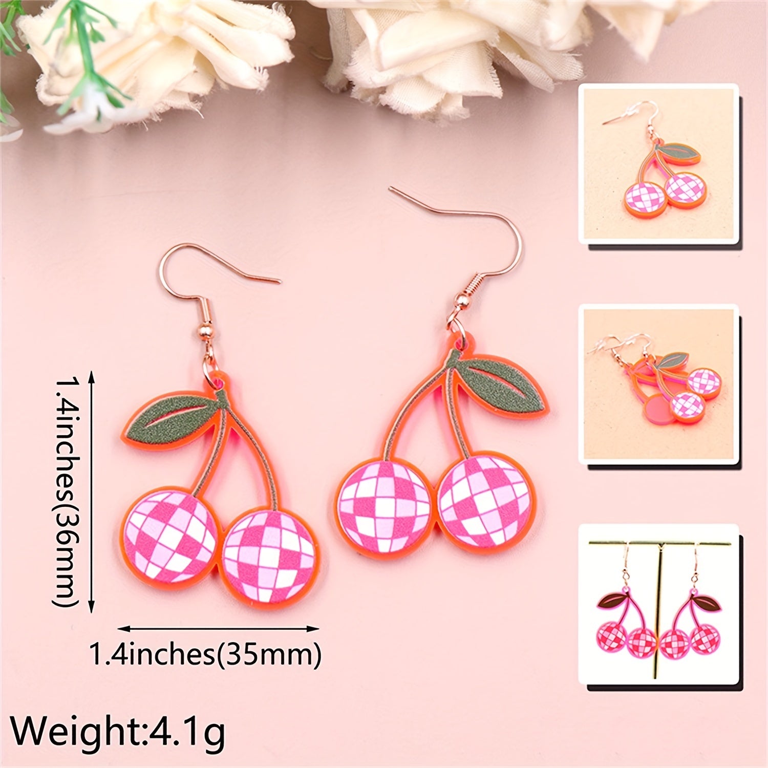 Cherry Fruit Spike Ball Ear Hook Earrings Y2K Jewelry