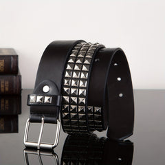 Punk Leather Belt with Four Square Beads Rivet Belt