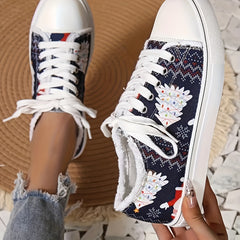 Women's Christmas Tree Pattern Flat Shoes with Raw Trim