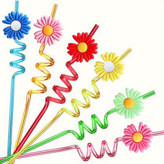 24pcs Daisy Flower Drinking Straws with Cleaning Brush for Summer Birthday Party