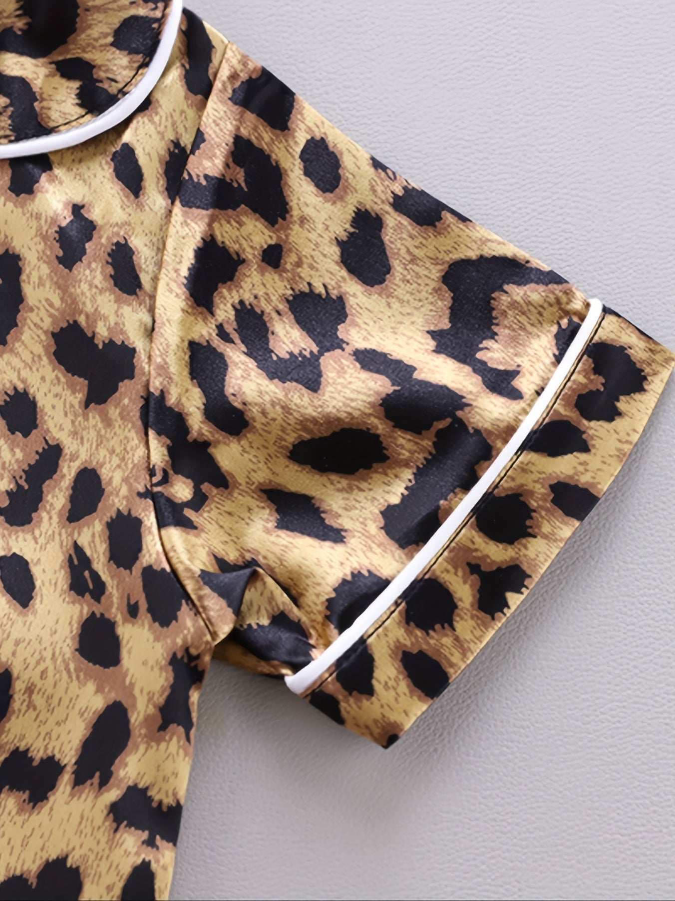 Kid's Leopard Satin Pajamas 2pcs Short Sleeve Top & Shorts Set