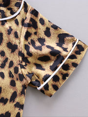 Kid's Leopard Satin Pajamas 2pcs Short Sleeve Top & Shorts Set