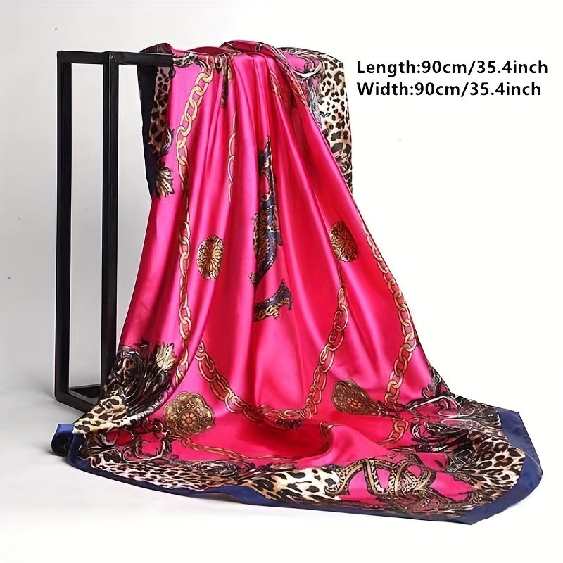 Leopard Chain Shawl Red Silk Scarf 35 43 Small Square Casual Women Wrap