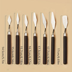 7pcs Stainless Steel Mixing Scrapers Art Spatula Wood Handle Watercolor Painting