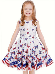 Girls Butterfly Graphic Sleeveless Dress Summer Clothes Gift Party
