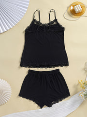Lace Trim Pajama Set Cami Top & Shorts 2 Piece