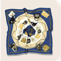 Bag Print Square Scarf Satin Neckerchief Bandana Silk Head Wraps