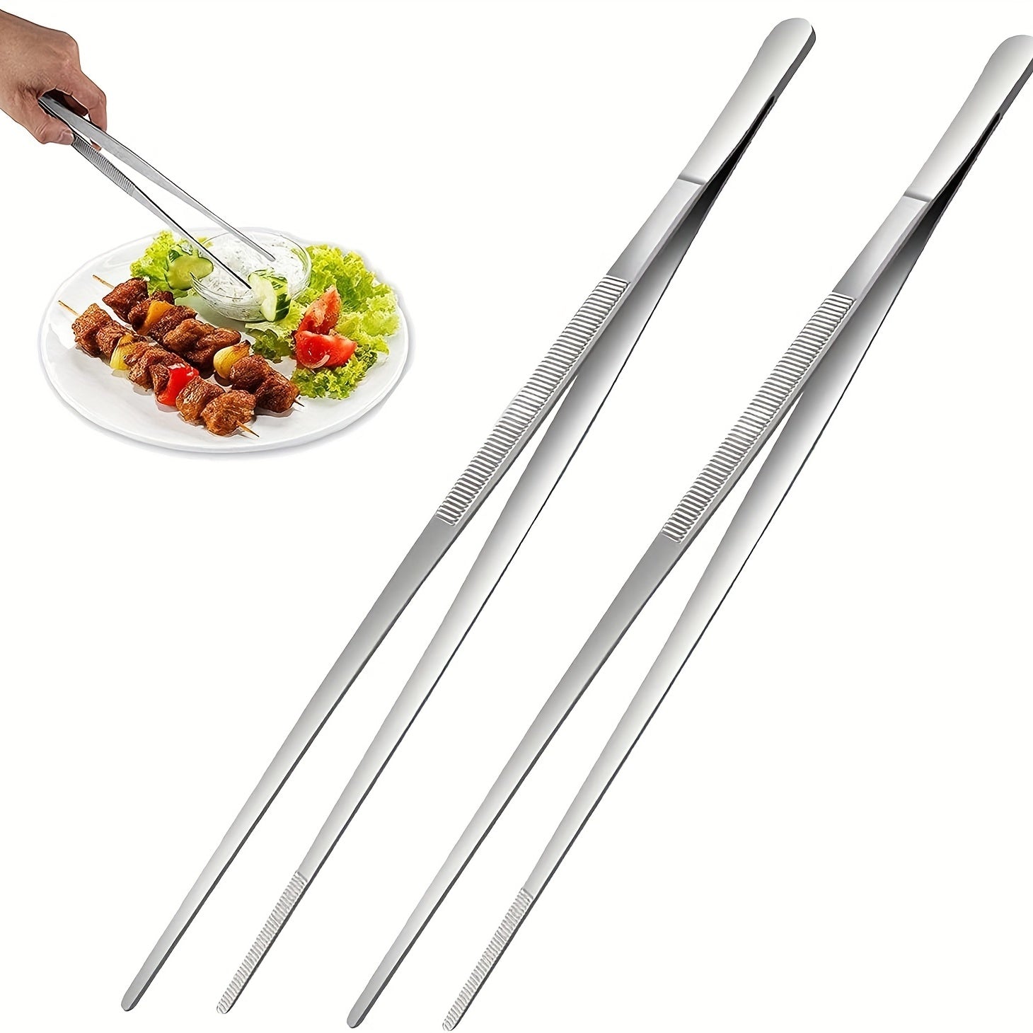 2PCS Stainless Steel Food Tongs Churrasco Tweezers Clip