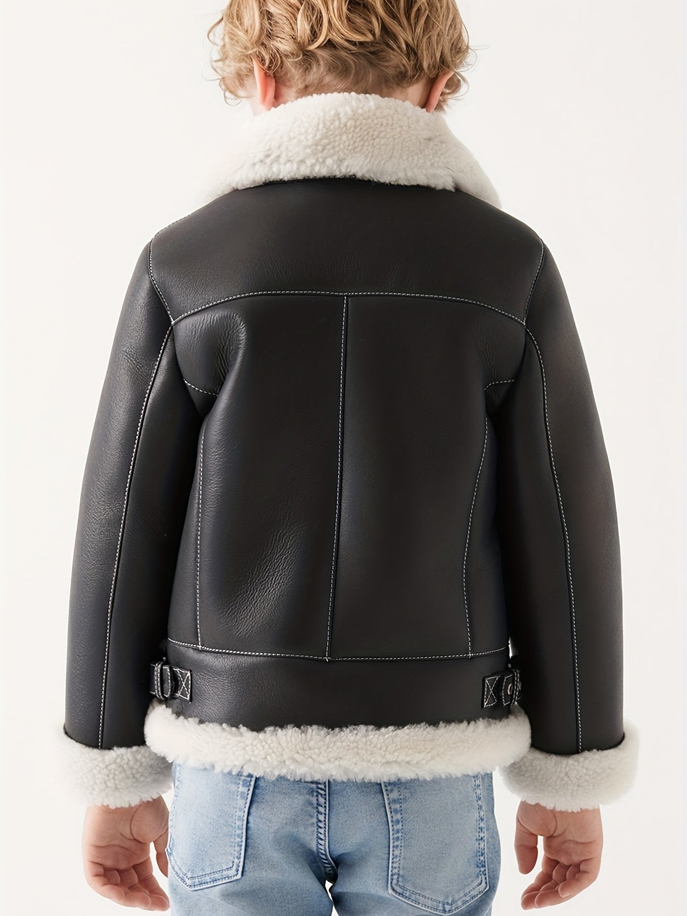 Toddler Boys Fleece PU Leather Motorcycle Jacket
