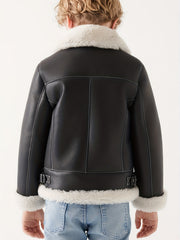 Toddler Boys Fleece PU Leather Motorcycle Jacket