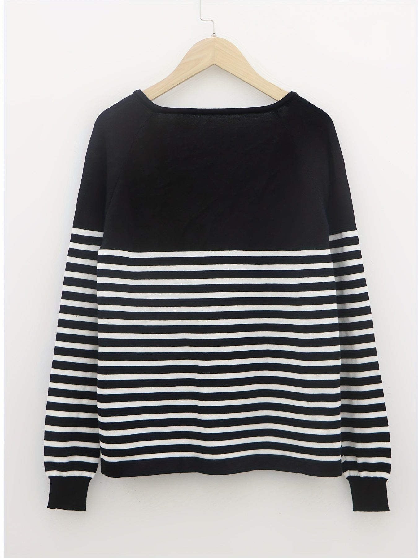 Striped V Neck Pullover Sweater Long Sleeve Casual Spring Fall