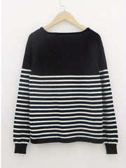 Striped V Neck Pullover Sweater Long Sleeve Casual Spring Fall