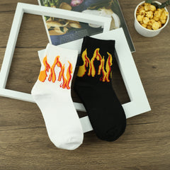 Men's Cartoon Fire Pattern Crew Socks Breathable Comfy Casual Street Style Socks
