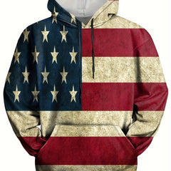 American Flag Print Hoodie Men Graphic Loose Pullover Autumn Winter