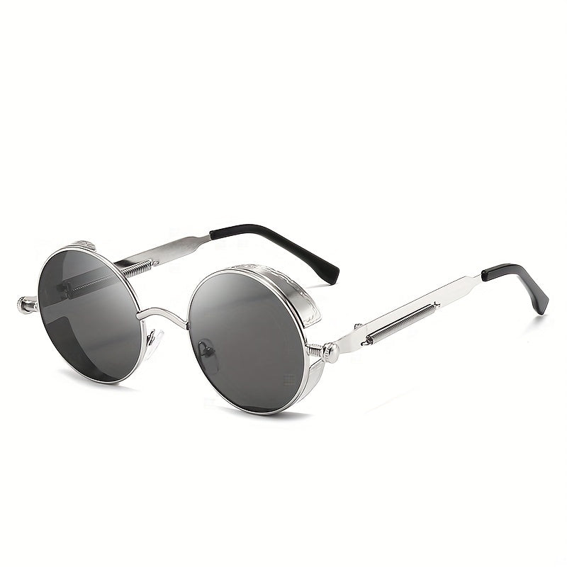 Vintage Steampunk Round Sunglasses UV400 Metal Shades in Case