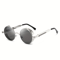Vintage Steampunk Round Sunglasses UV400 Metal Shades in Case