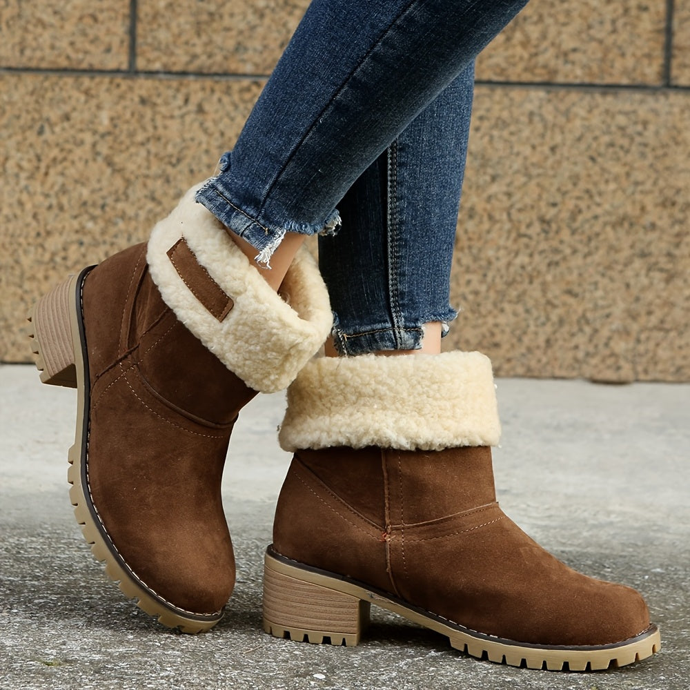 Women's Faux Fur Lined Block Heeled Boots