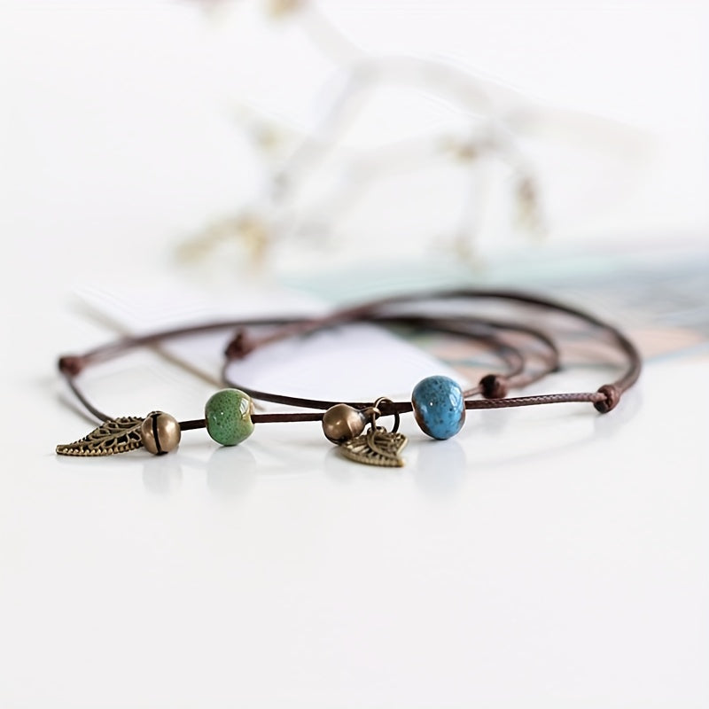 Vintage Leaf Pendant Anklet Waterproof Ankle Bracelet for Women