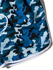 Camo Print Elastic Drawstring High Stretch Shorts