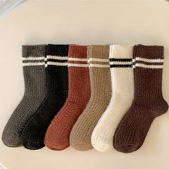 6 Pairs Striped Fuzzy Socks Comfy & Warm Women's Mid Tube Stockings