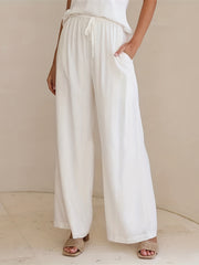 Drawstring Wide Leg Pants Casual Elastic Waist Long Length