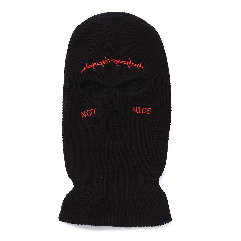 Embroidered 3 Holes Ski Mask Winter Balaclava Hat Neck Warmer