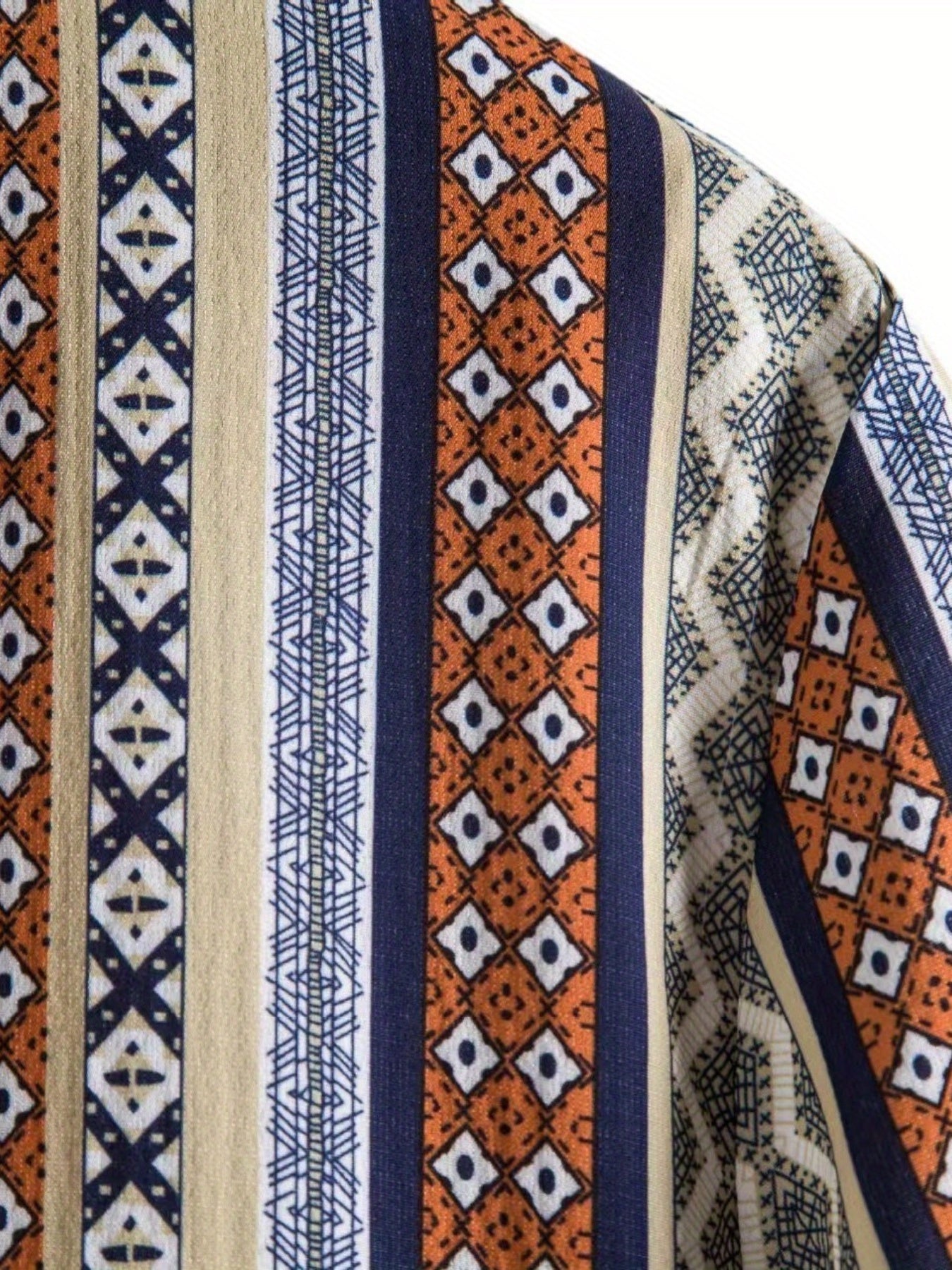 Ethnic Style Stripe Print Men's Casual Short Sleeve Shirt
