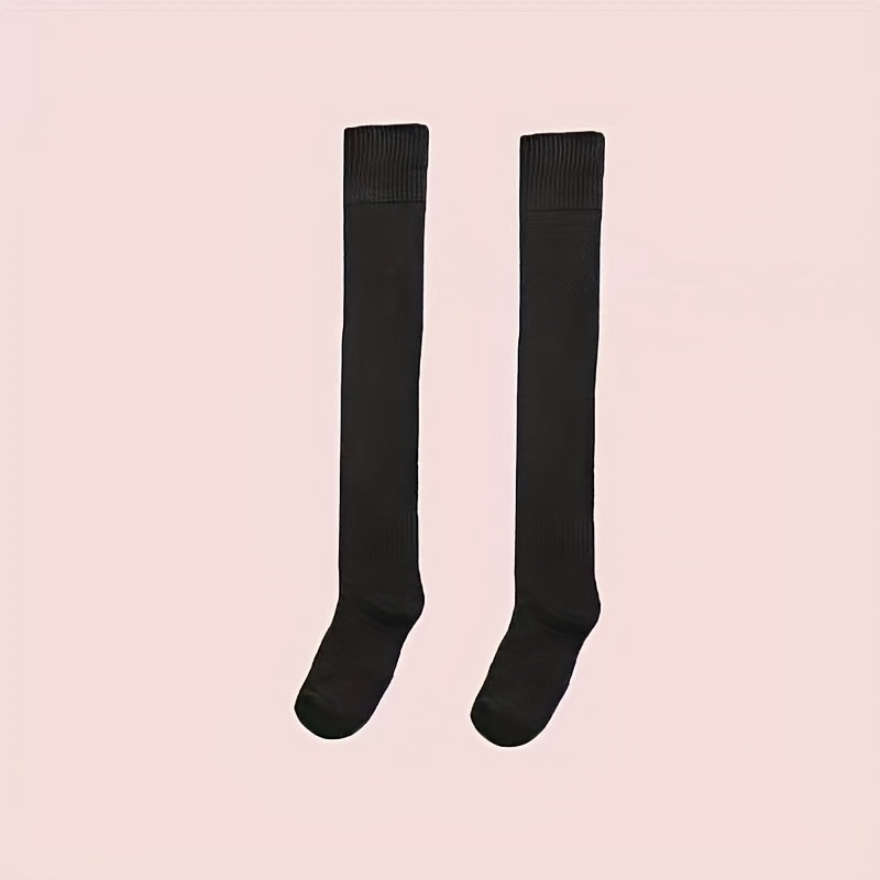 3 Pairs Solid Thigh High Socks Over The Knee Stockings