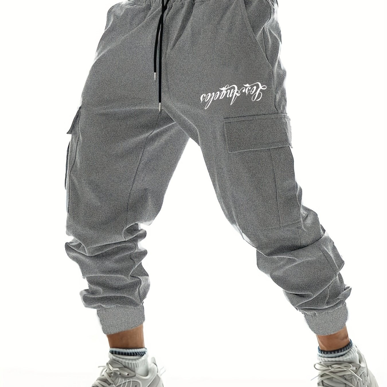 Letter Print Men's Drawstring Cargo Pants Casual Jogger Pants