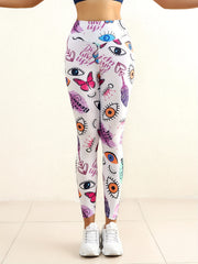 Butterfly & Eye Print Yoga Leggings High Waist Fitness Pants