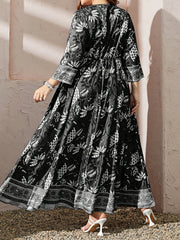 Colorblock Floral Print Maxi Dress