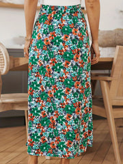 Floral Print Side Split Skirt Boho High Waist Pleated Skirt