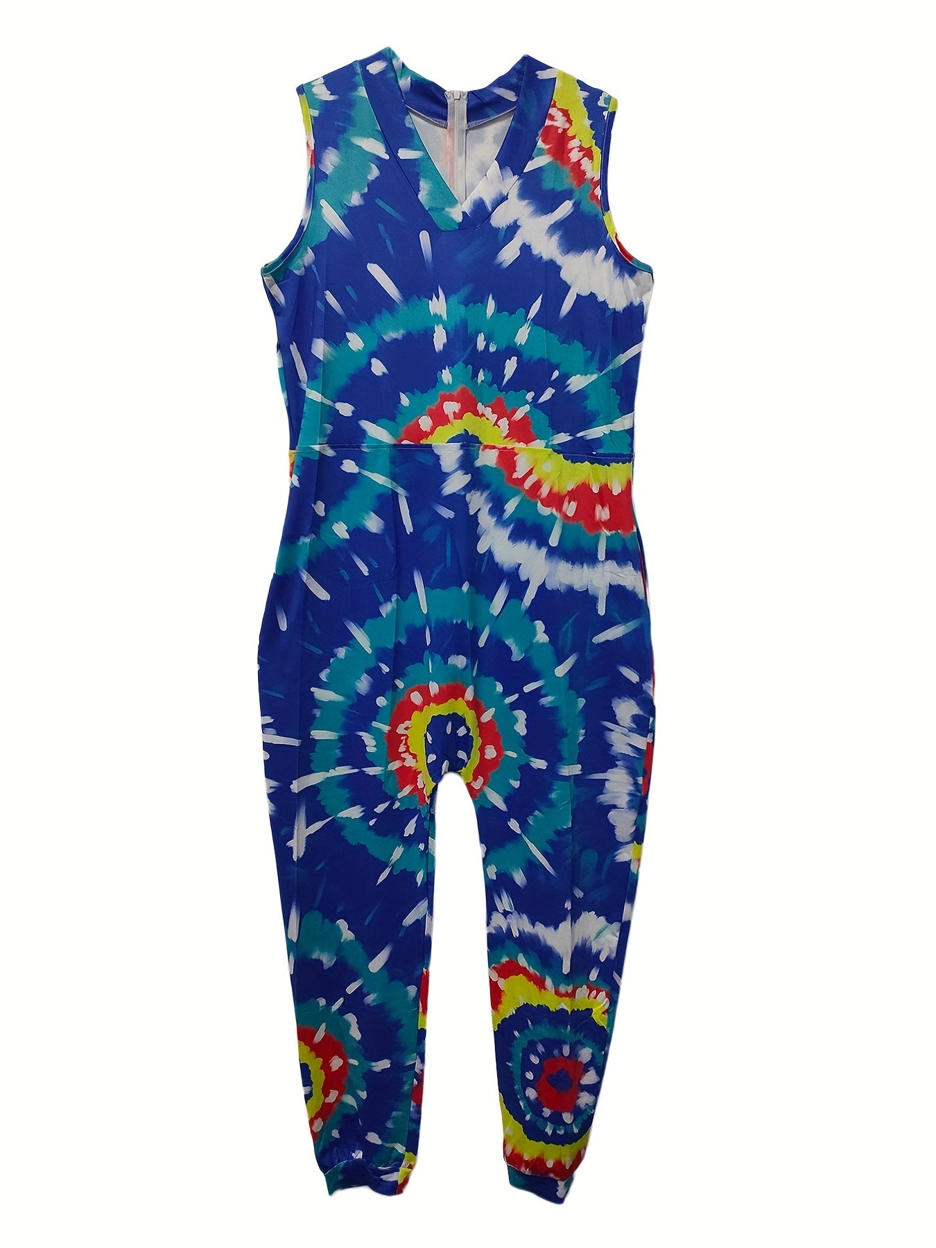 Tie Dye Print Sleeveless Jumpsuit Women's Plus High Stretch