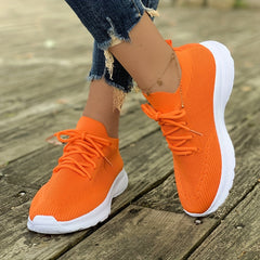 Women's Knit Sock Sneakers Lace Up Low Top Sports Shoes