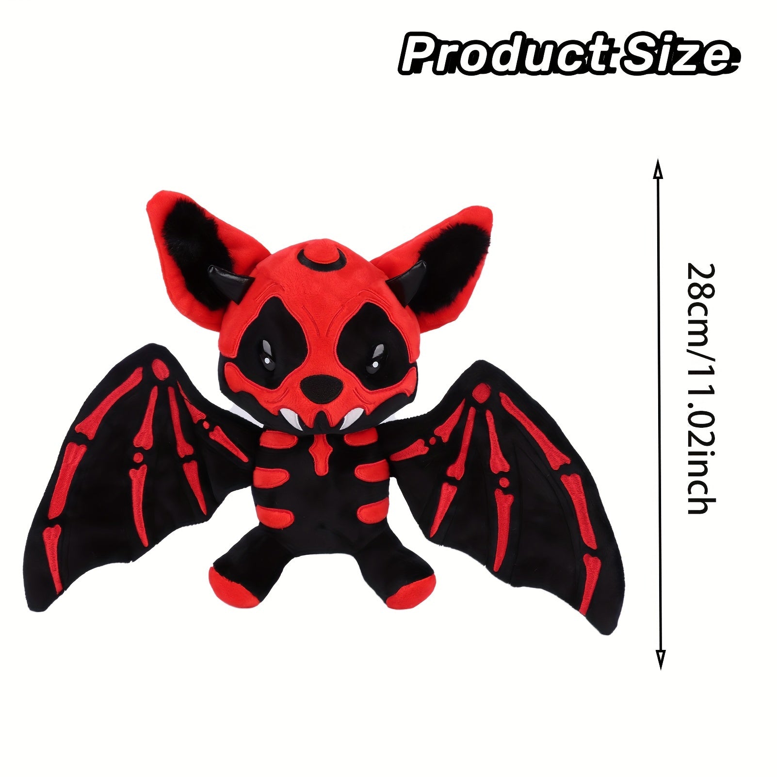 Halloween Skeleton Bat Plush Toy with Orange Wings Soft Stuffed Animal Red
