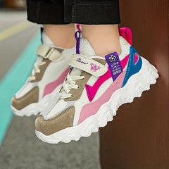 Girls' Low Top Mesh Sneakers Hook And Loop Fastener Lightweight Anti Slip Shoes