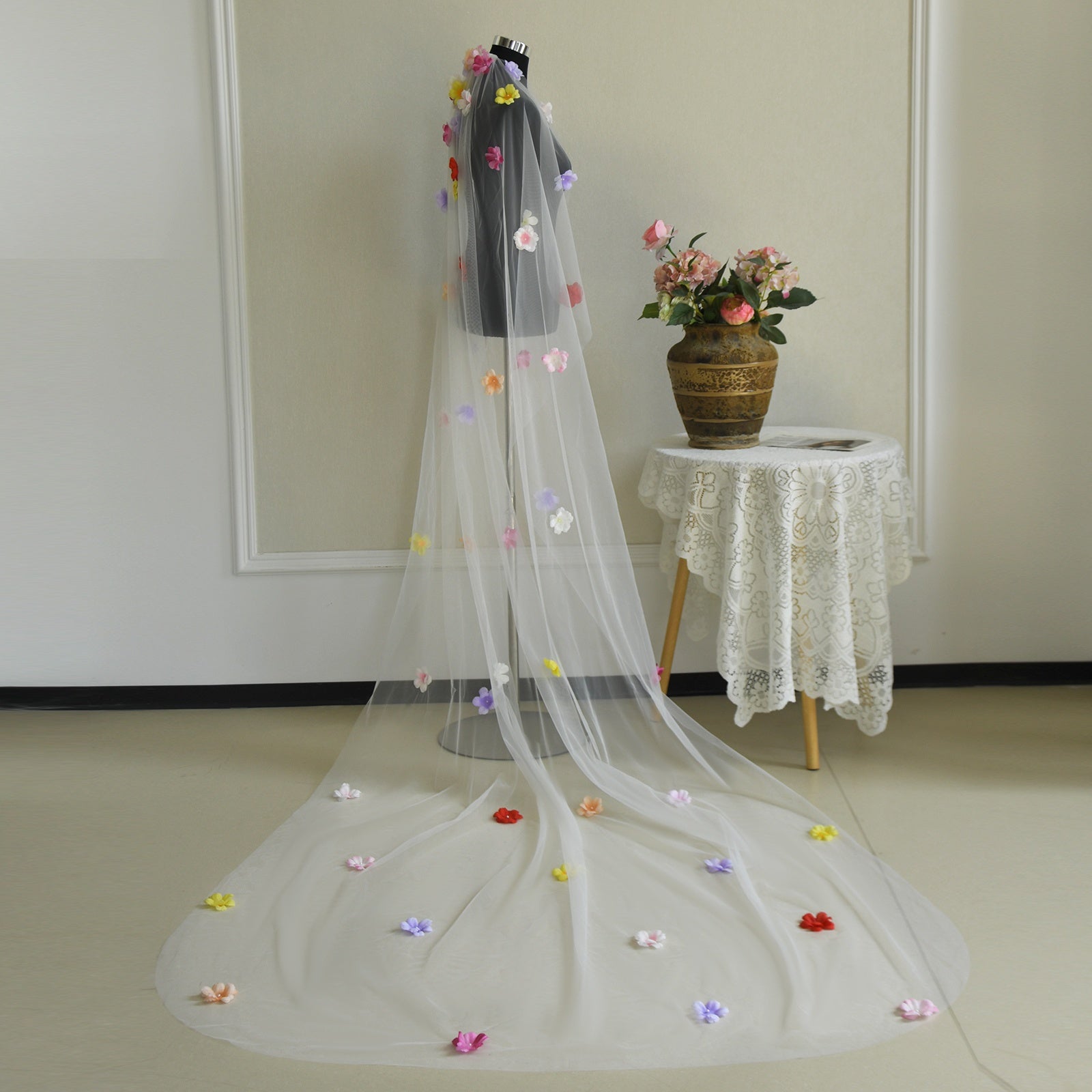 Colorful Flower Bridal Wedding Veil with Hair Comb