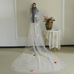 Colorful Flower Bridal Wedding Veil with Hair Comb