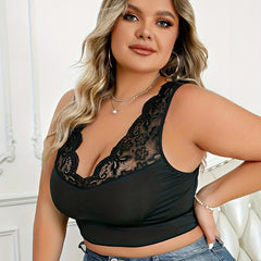 Sexy Plus Size Lace Trim Bra Wide Straps Skin Friendly