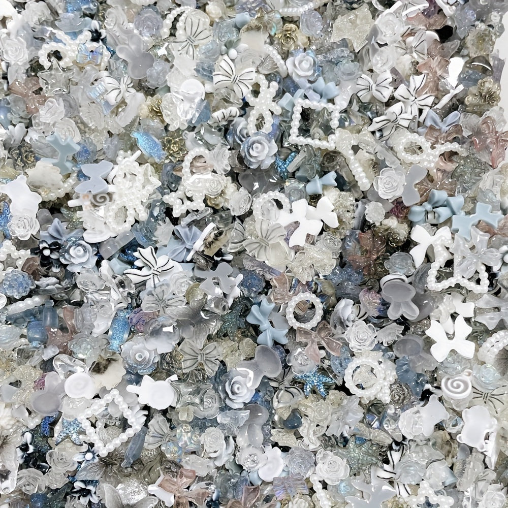 30pcs Gray Mix Fairy Glitter Sequins & Flower Pearl Bow for Resin Fillers