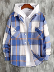 Plaid Button Up Hooded Shirt for Men