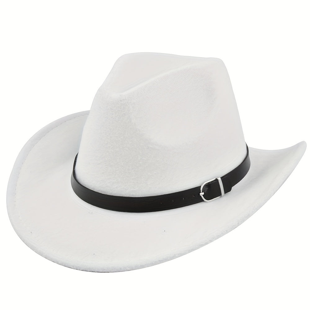 Vintage Cowboy Hat Classic Rolled Brim Fedora Cap Solid Felt Hat
